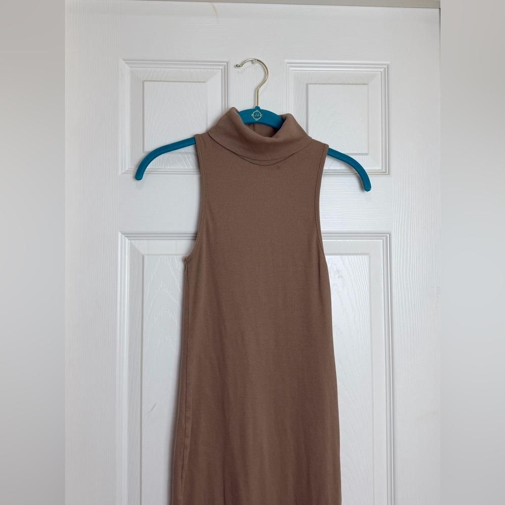 Zara Sleeveless Tan turtle neck midi Dress - Picture 3 of 5